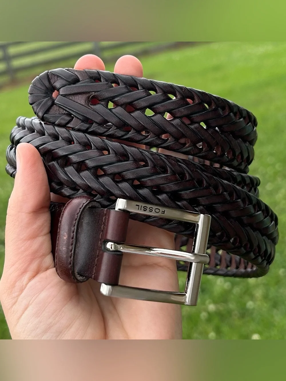 Fossil Belt Size 44 Brown Braided Leather Basic Minimalist Career Wear Staple